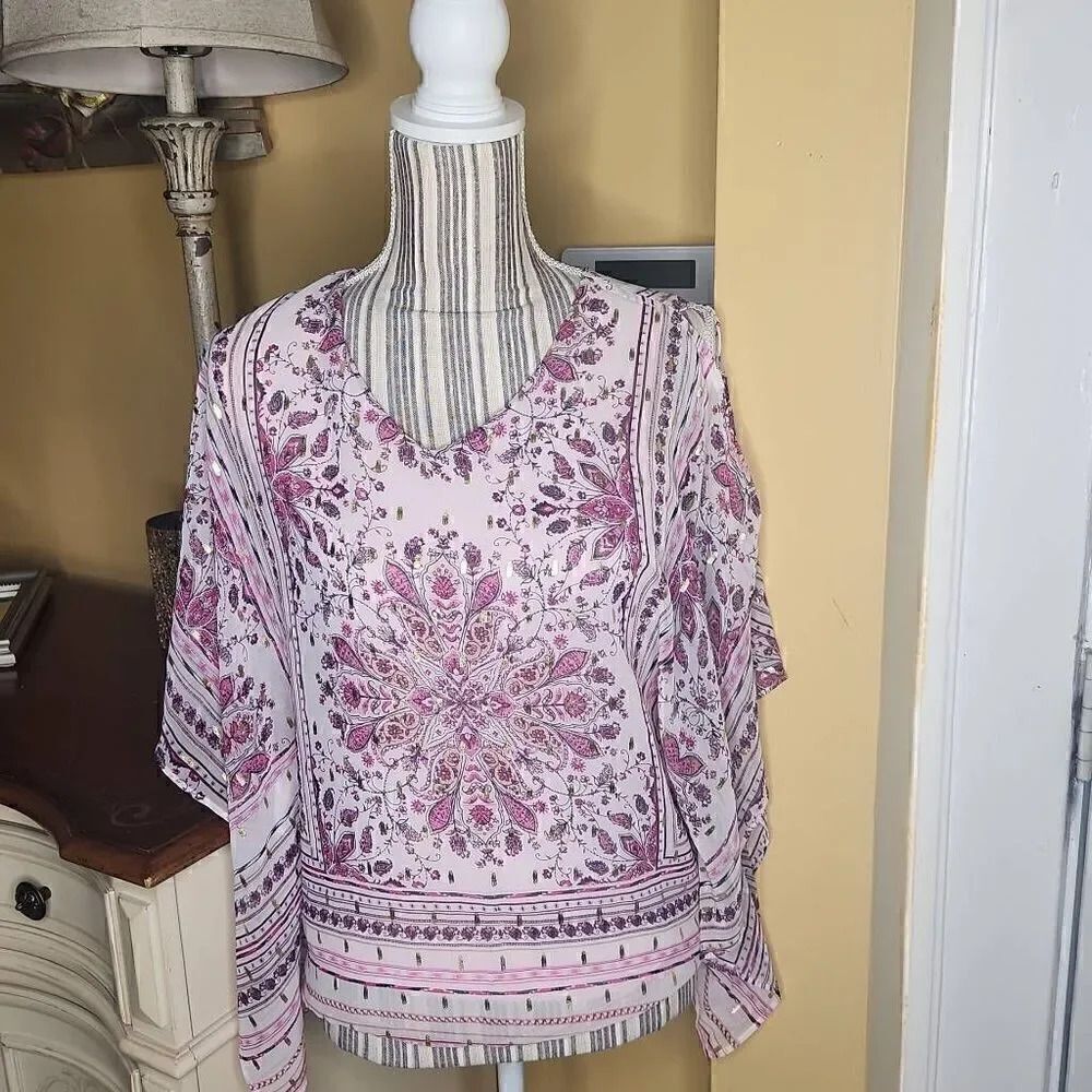 Roz & Ali pink floral top women's size XS